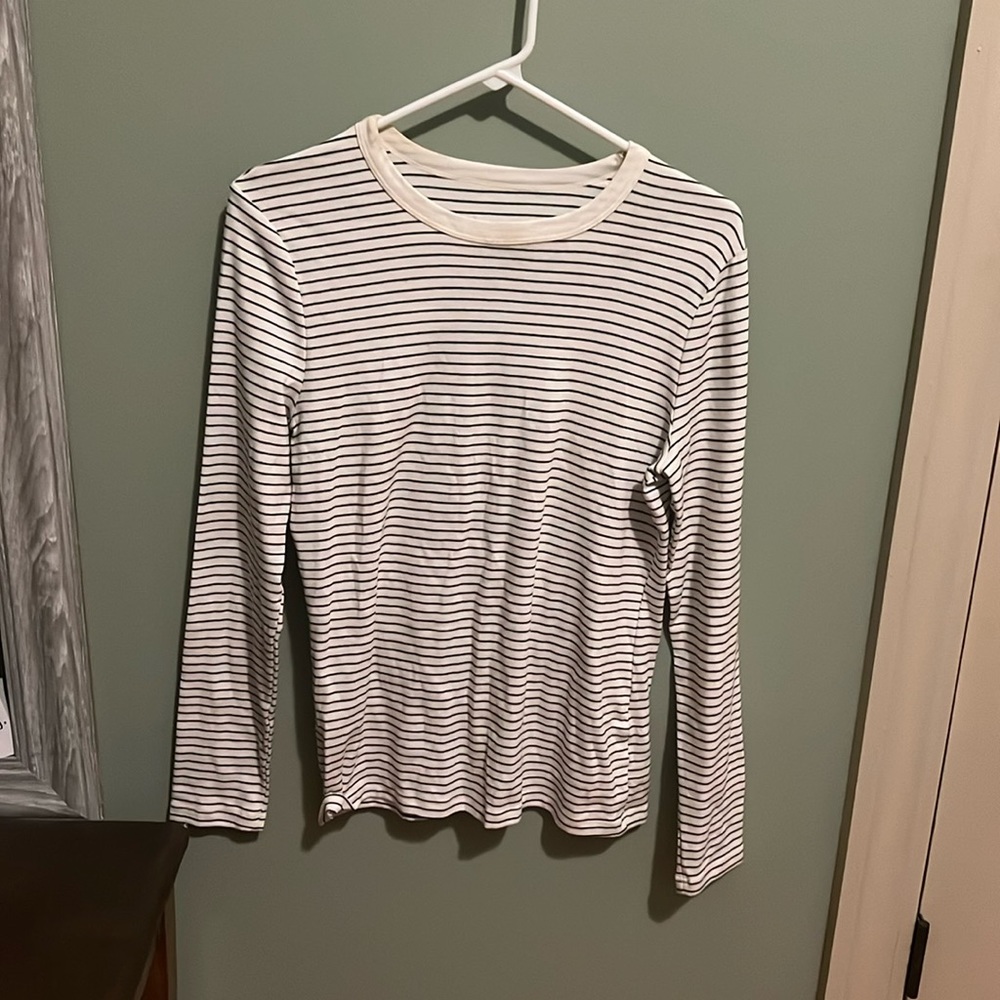 Brand: a new day, size: medium, color: white with black stripes